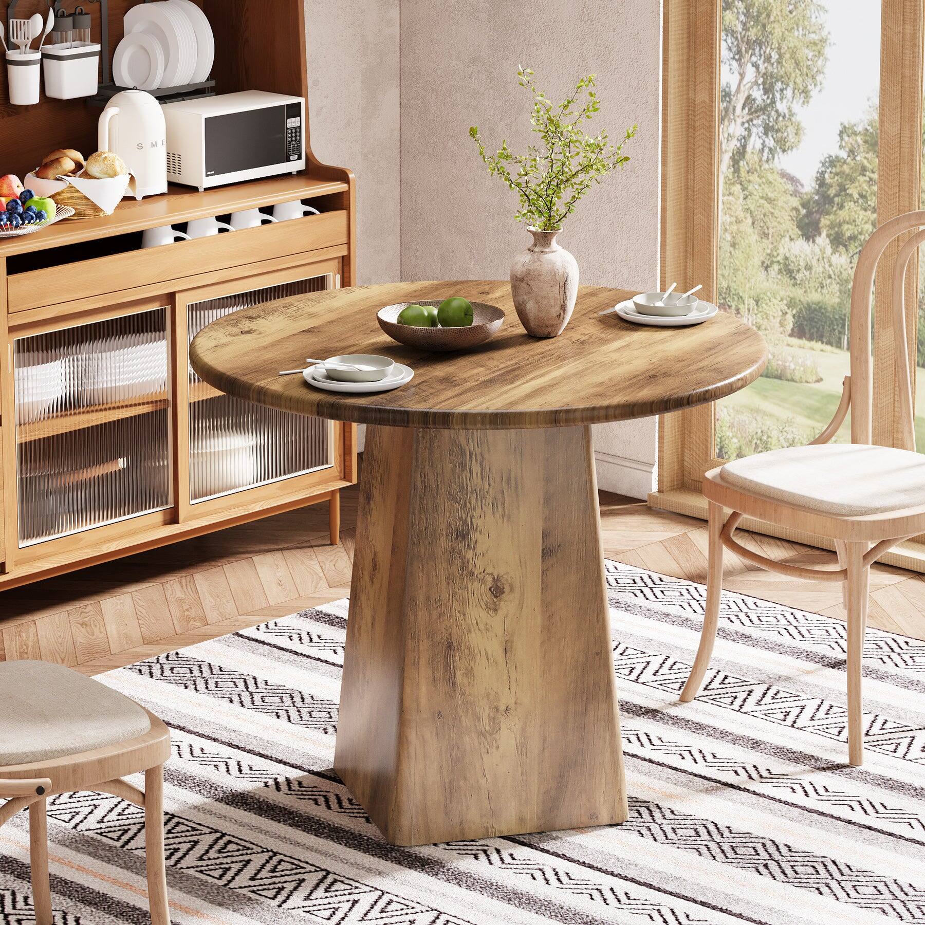 Angle. Tribesigns - Farmhouse Round Dining Table with Engineered Wood Construction for Dining Room, Kitchen and Living Room - Brown.