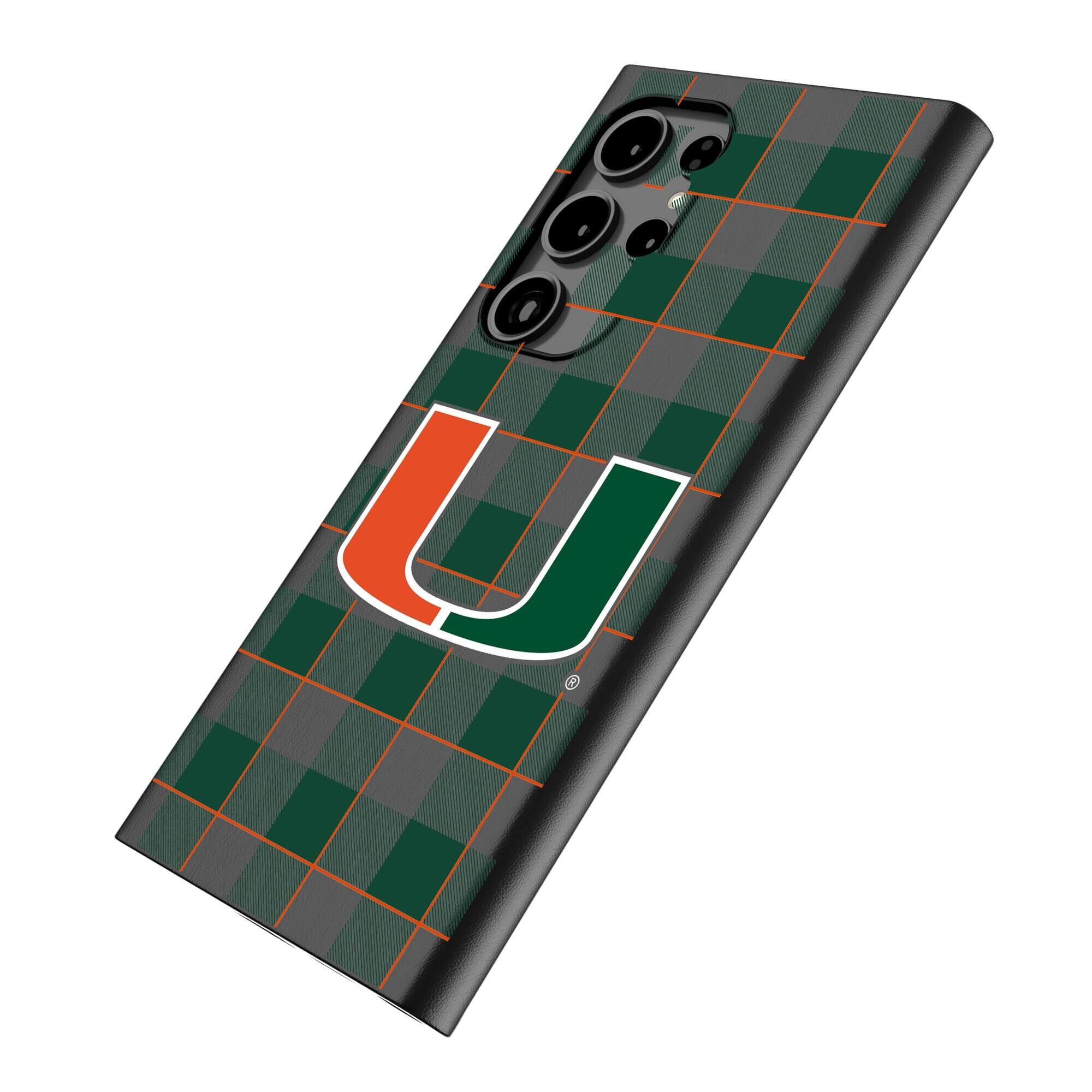 Alt View 1. Keyscaper - Miami Hurricanes Plaid Galaxy Magnetic Bump Case - S24 Ultra - Black.
