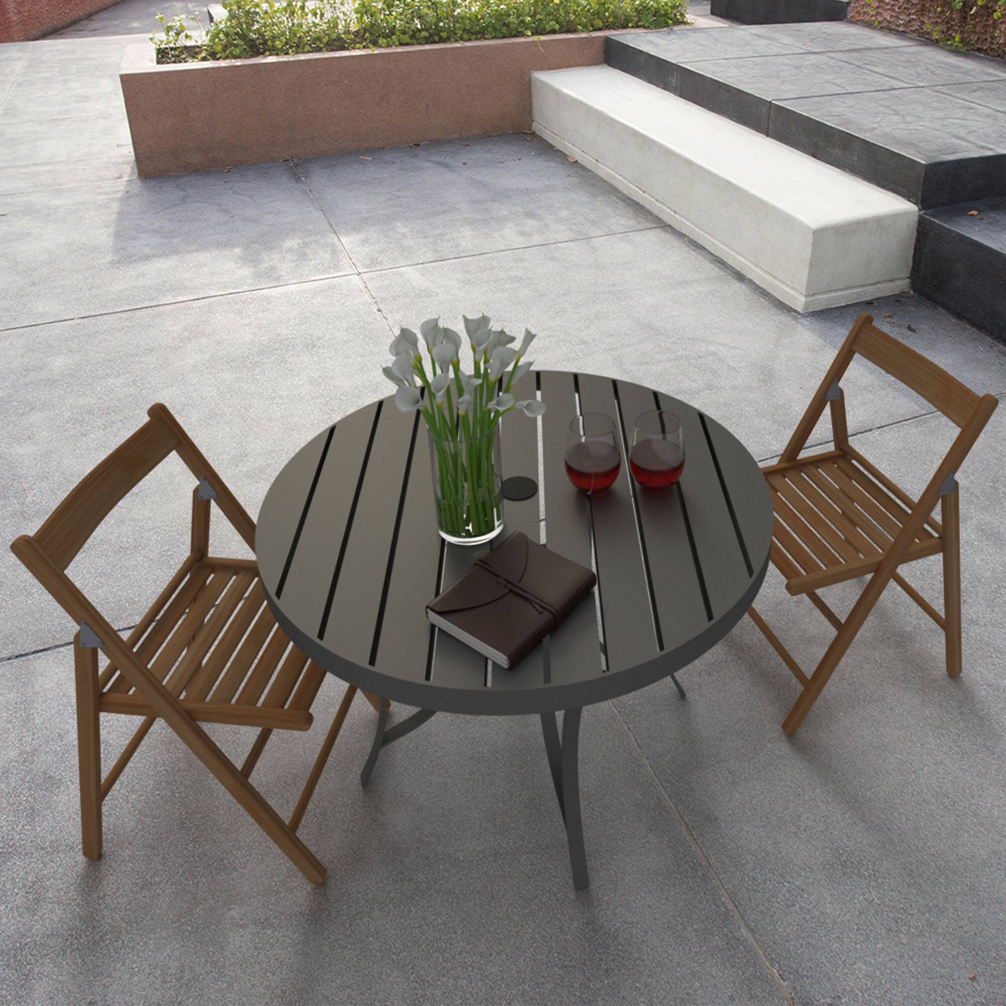 Alt View 2. Four Seasons Courtyard - Four Seasons Courtyard Palermo Slat Top Dining Table with Umbrella Hole, Gray - Gray.