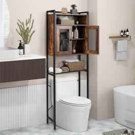 Gymax - Over-The-Toilet Storage Cabinet w/ Heavy-Duty Metal Frame 2-door Freestanding - Rustic Brown