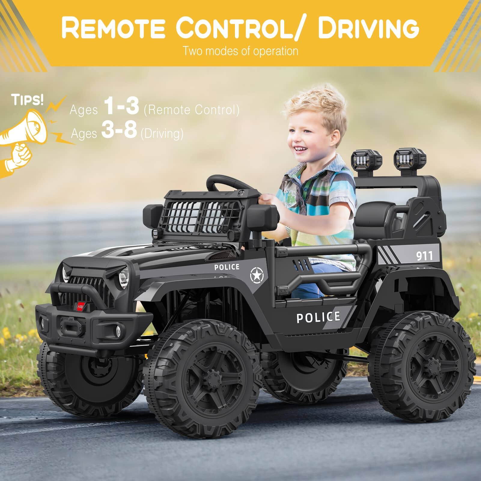 REMOTE CONTROL/ DRIVING  
Two modes of operation  

TIPS!  
Ages 1-3 (Remote Control)  
Ages 3-8 (Driving)  

POLICE 911  
POLICE
