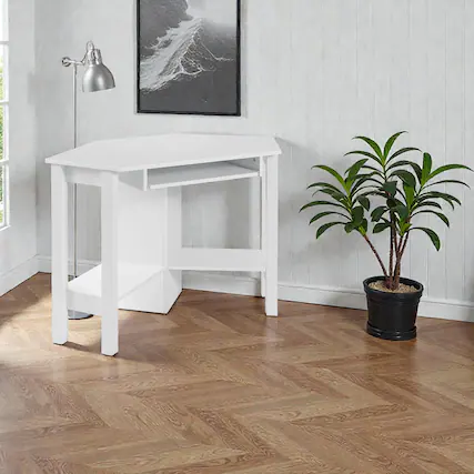 Front. Hivvago - Wooden Home Office Corner Desk with Pull-Out Keyboard Shelf - White.