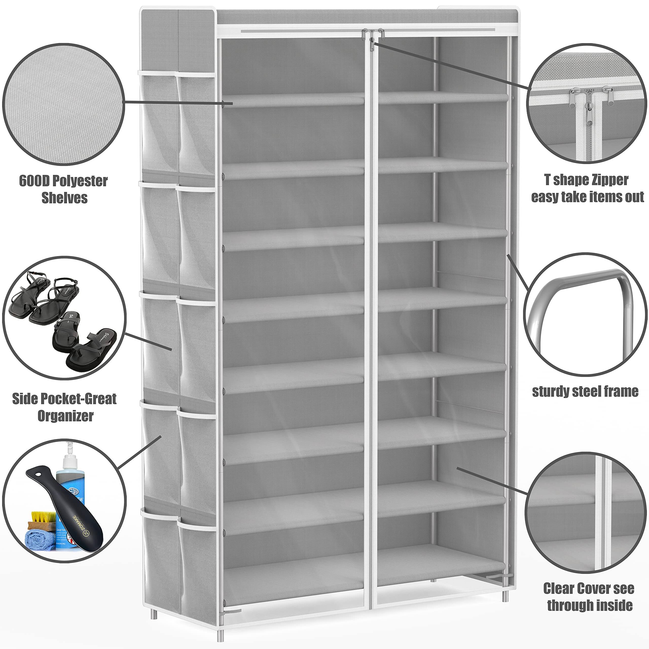 - 600D Polyester Shelves
- T shape Zipper easy take items out
- Side Pocket-Great Organizer
- sturdy steel frame
- Clear Cover see through inside