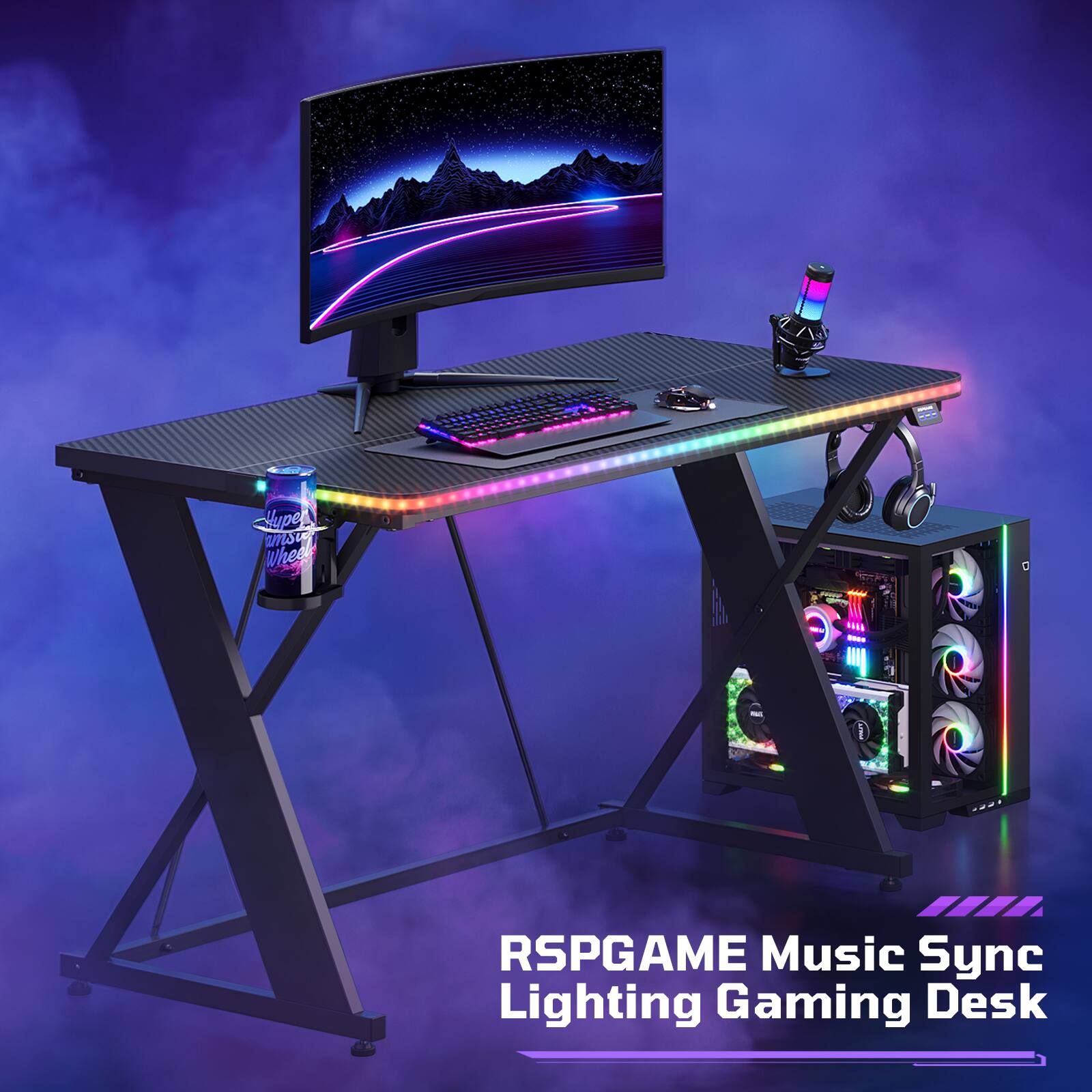 RSPGAME Music Sync Lighting Gaming Desk
