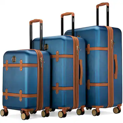 Front. Badgley Mischka - Badgley Mischka Grace 3 Piece Expandable Retro Luggage Set - Navy - Navy.