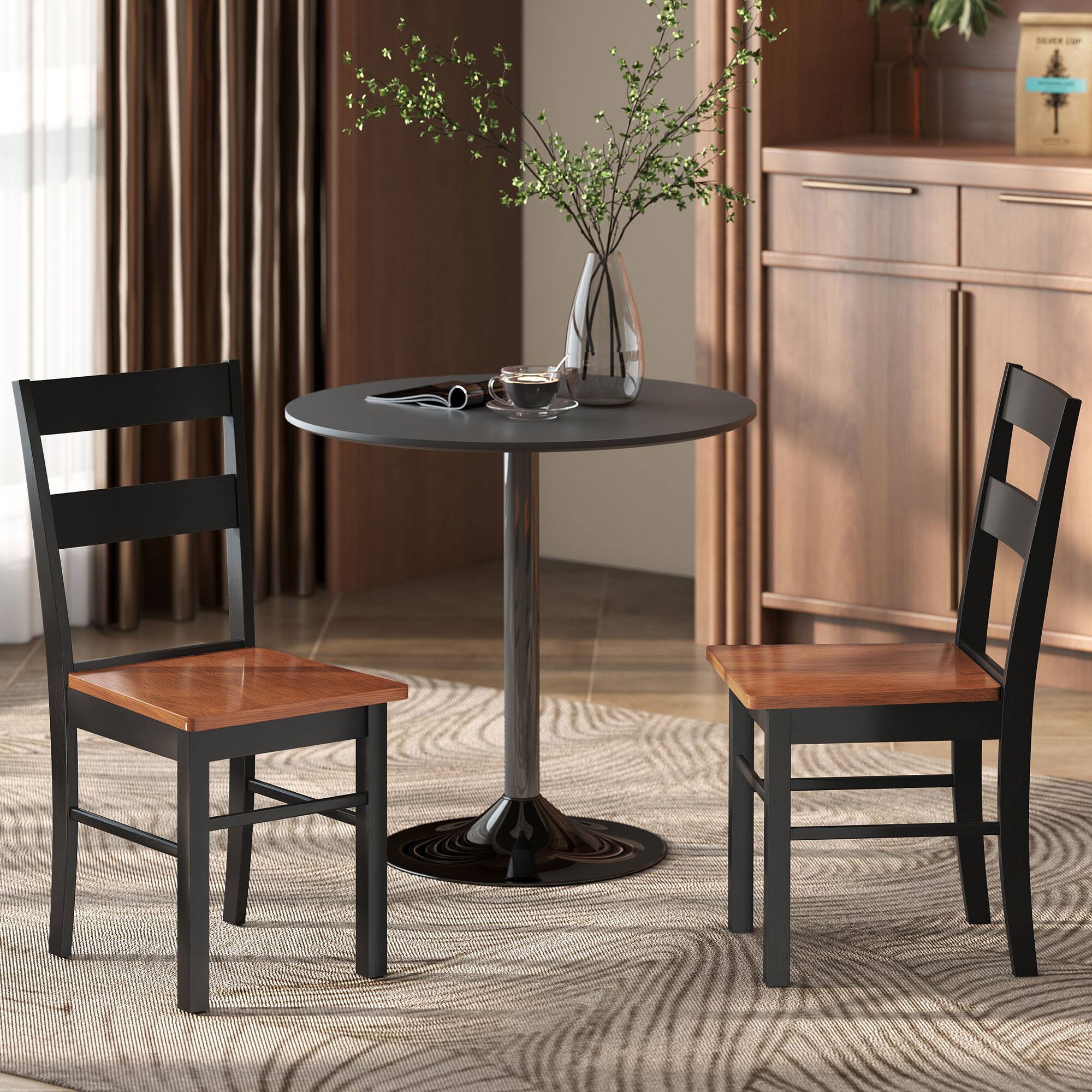 Alt View 1. Homcom - Dining Chairs Set of 2, Farmhouse Kitchen Chairs with Open Back, Rubber Wood Seating - Black.