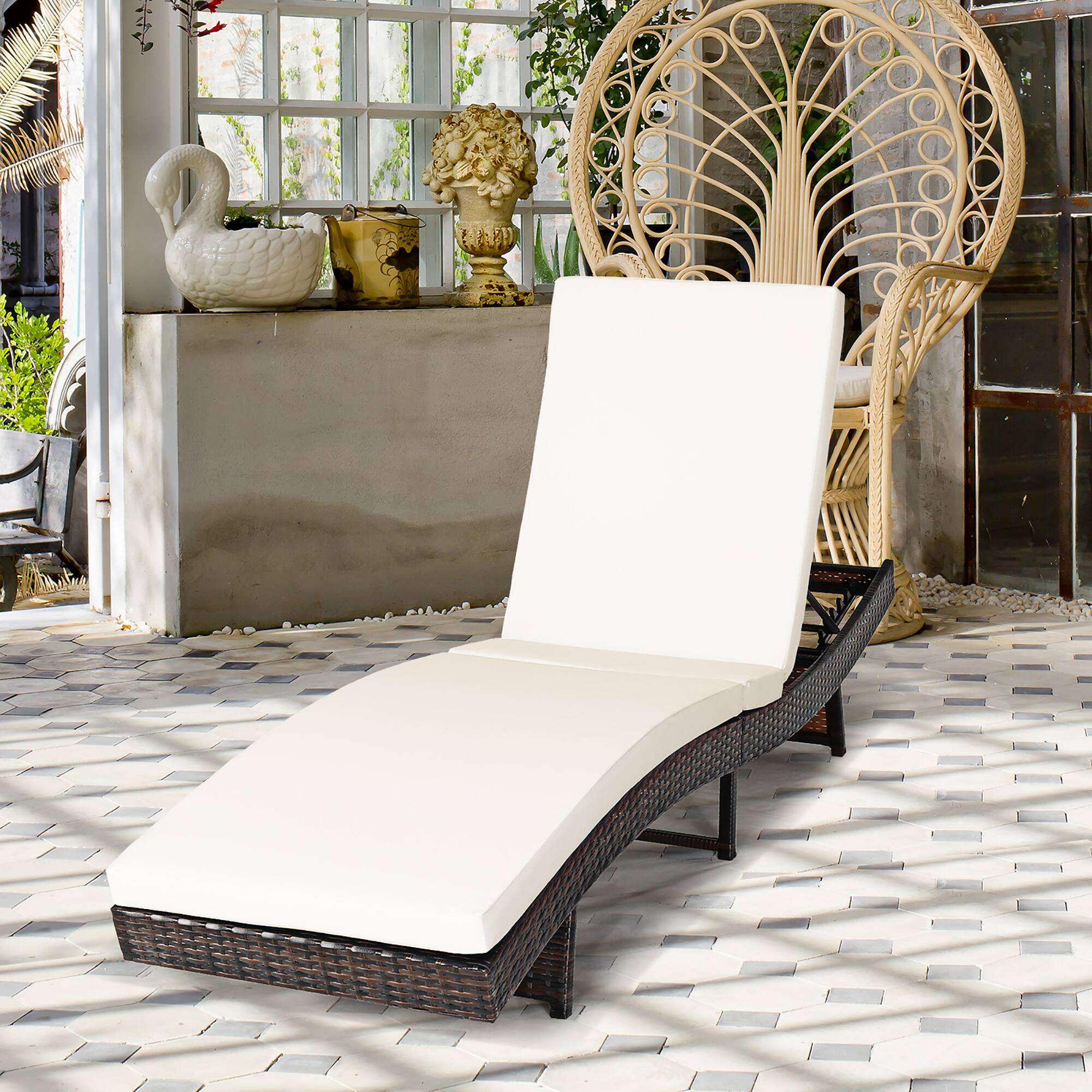 Alt View 9. Costway - 2PCS Patio Rattan Folding Lounge Chair Chaise Adjustable Cushion - White.