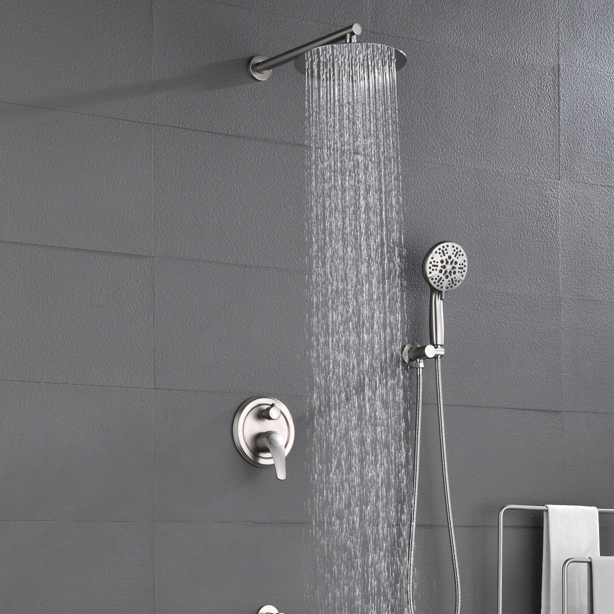 Alt View 2. Boyel Living - Brushed Nickel 10-Inch Rain Shower System Brass SUS304 3-Function Valve 7-Function Handheld 180° Spout cUPC - Brushed Nickel.