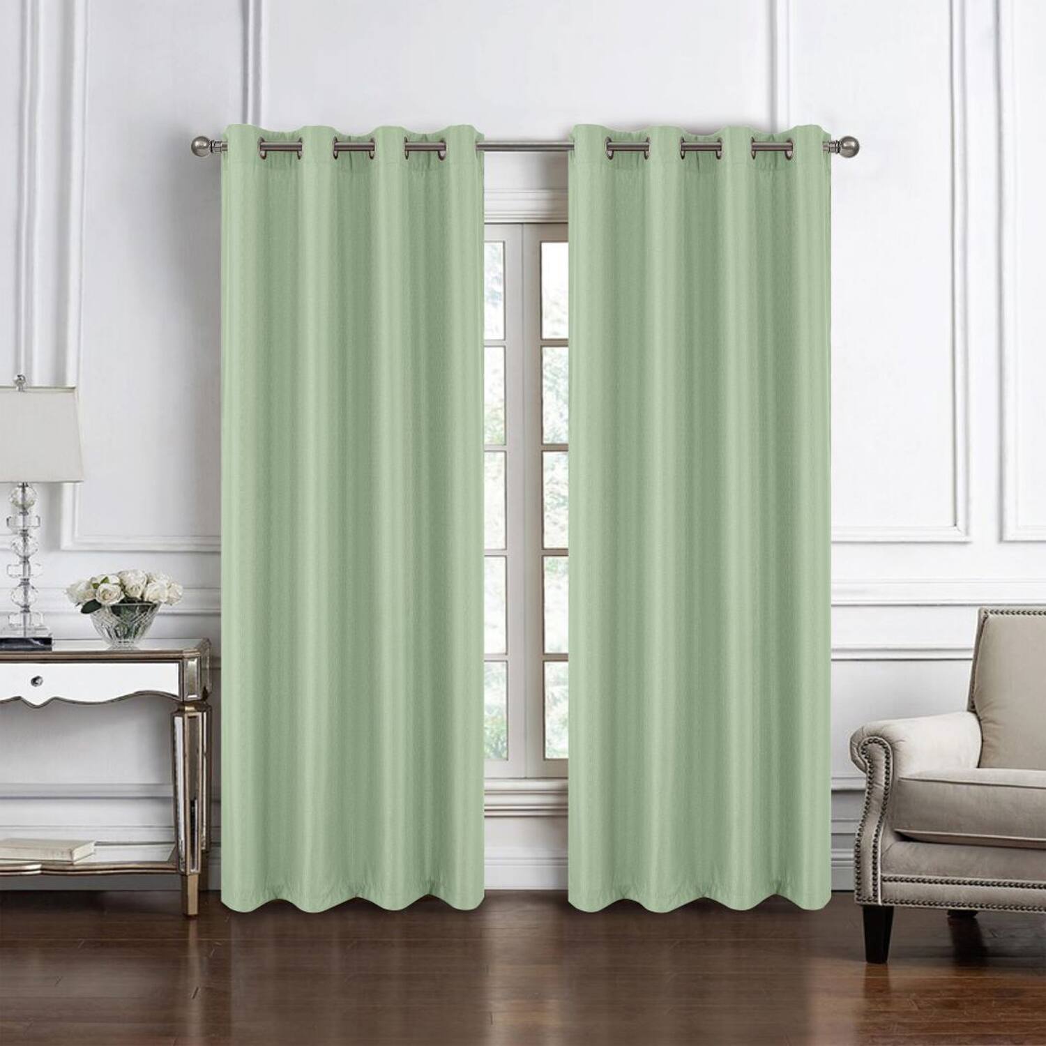 Angle. RT Designers Collection - RT Designers Collection 100% Polyester 140 GSM Sedona Jacquard Grommet Curtain Panel 54" x 90" Sage - Sage.