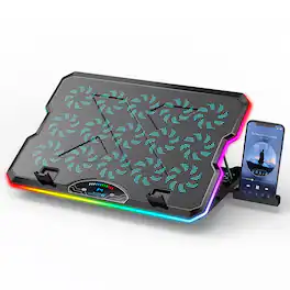 Cluzine - RGB Laptop Cooling Base with LCD Screen Speed Control Metal Mesh Stand
