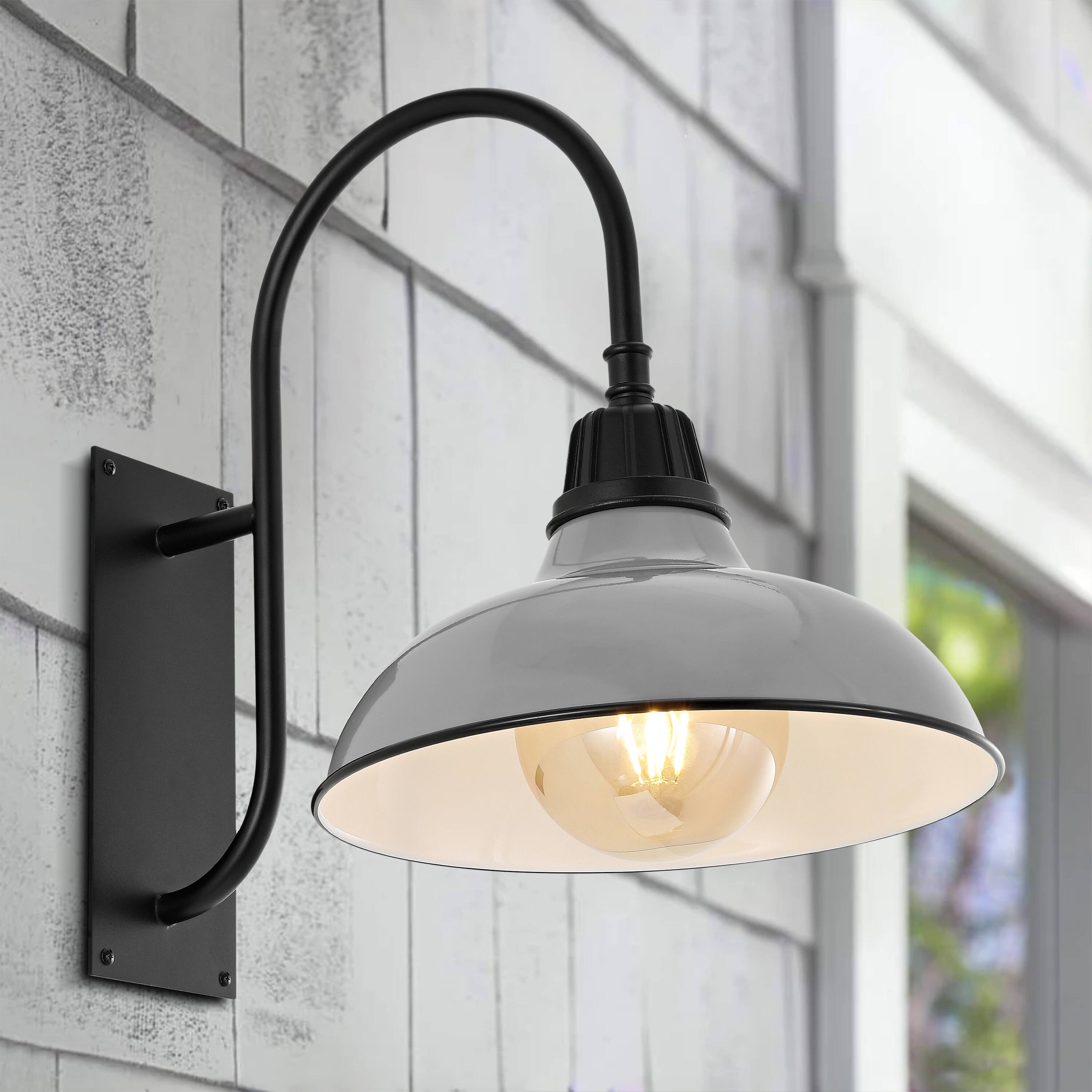 Alt View 6. Jonathan Y - Stanley 12.25" 1-Light Farmhouse Industrial Indoor/Outdoor Iron LED Gooseneck Arm Outdoor Sconce, Gray - Gray/Black.