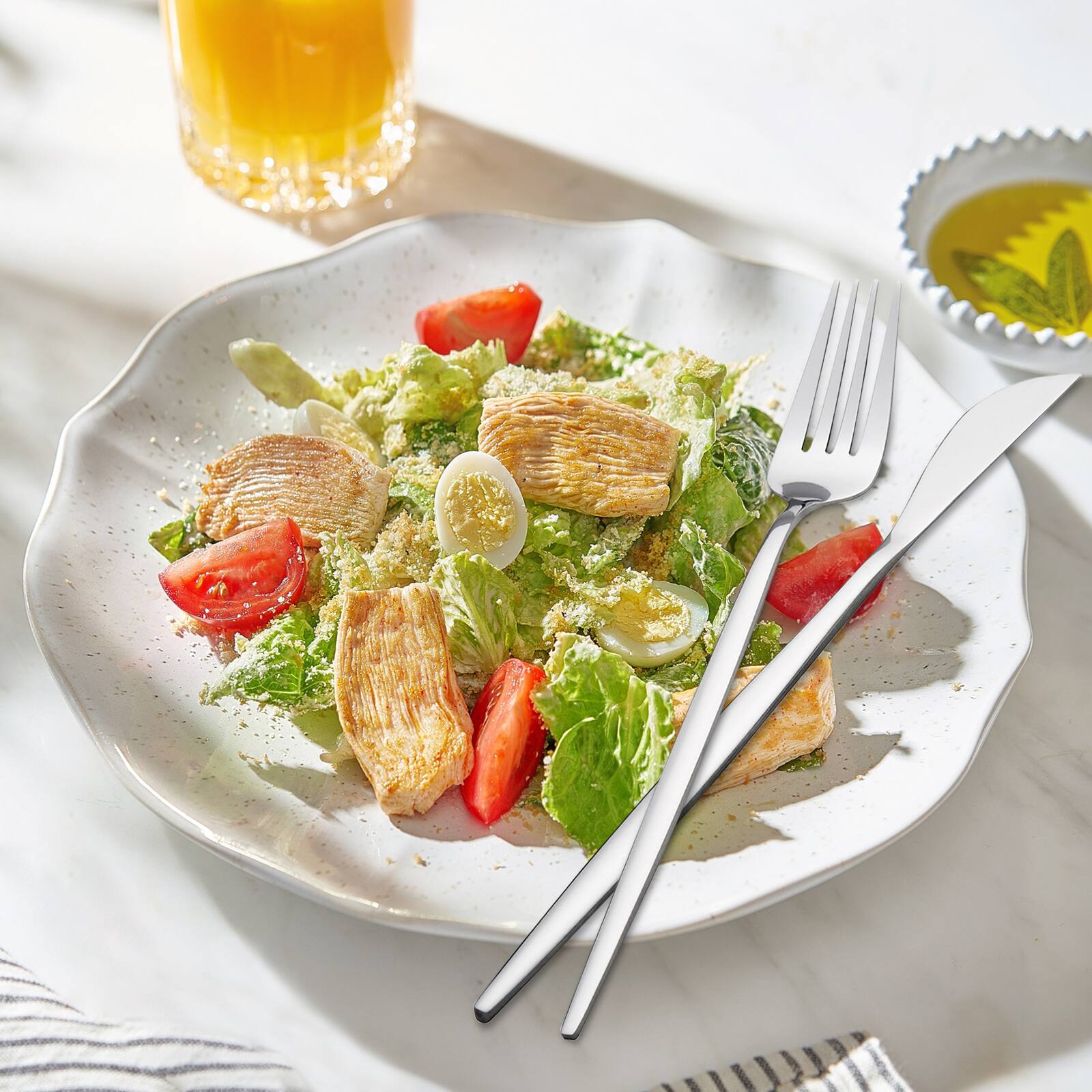 Alt View 5. KOOMADE - KOOMADE 24-Piece Stainless Steel Cutlery Set for 6 Mirror Finish Dishwasher Safe Includes Salad Fork Knife Spoon - Silver.