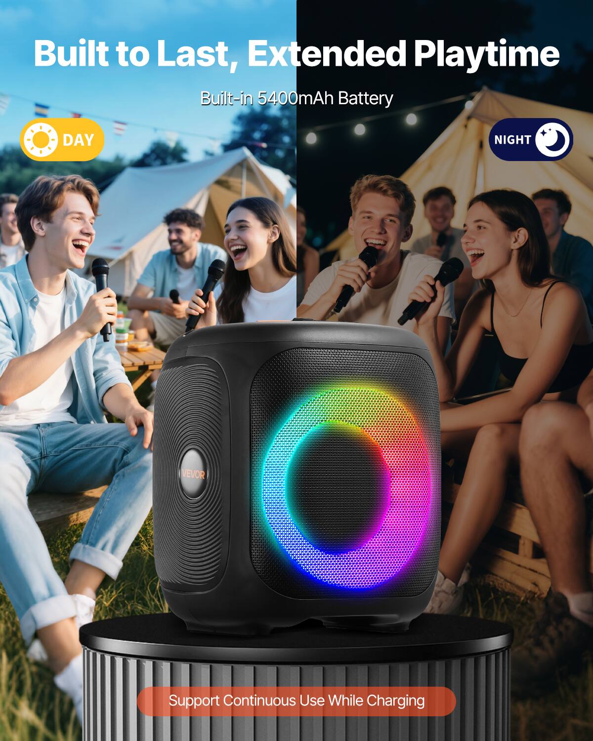 Built to Last, Extended Playtime  
Built-in 5400mAh Battery  

DAY  
NIGHT  

NEVOR  

Support Continuous Use While Charging