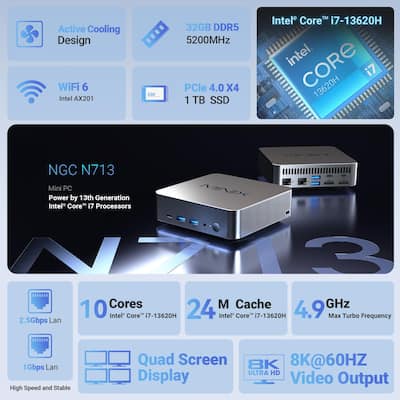 MINIX NGC N713 Mini PC, Intel Core™ i7 13620H Desktop Computer MINIX NGC N713 Mini PC, Intel Core™ i7 13620H Desktop Computer