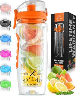 Zulay Kitchen - Fruit Infuser Water Bottle - 34oz - Leakproof With Full-Length Infusion Rod - Orange