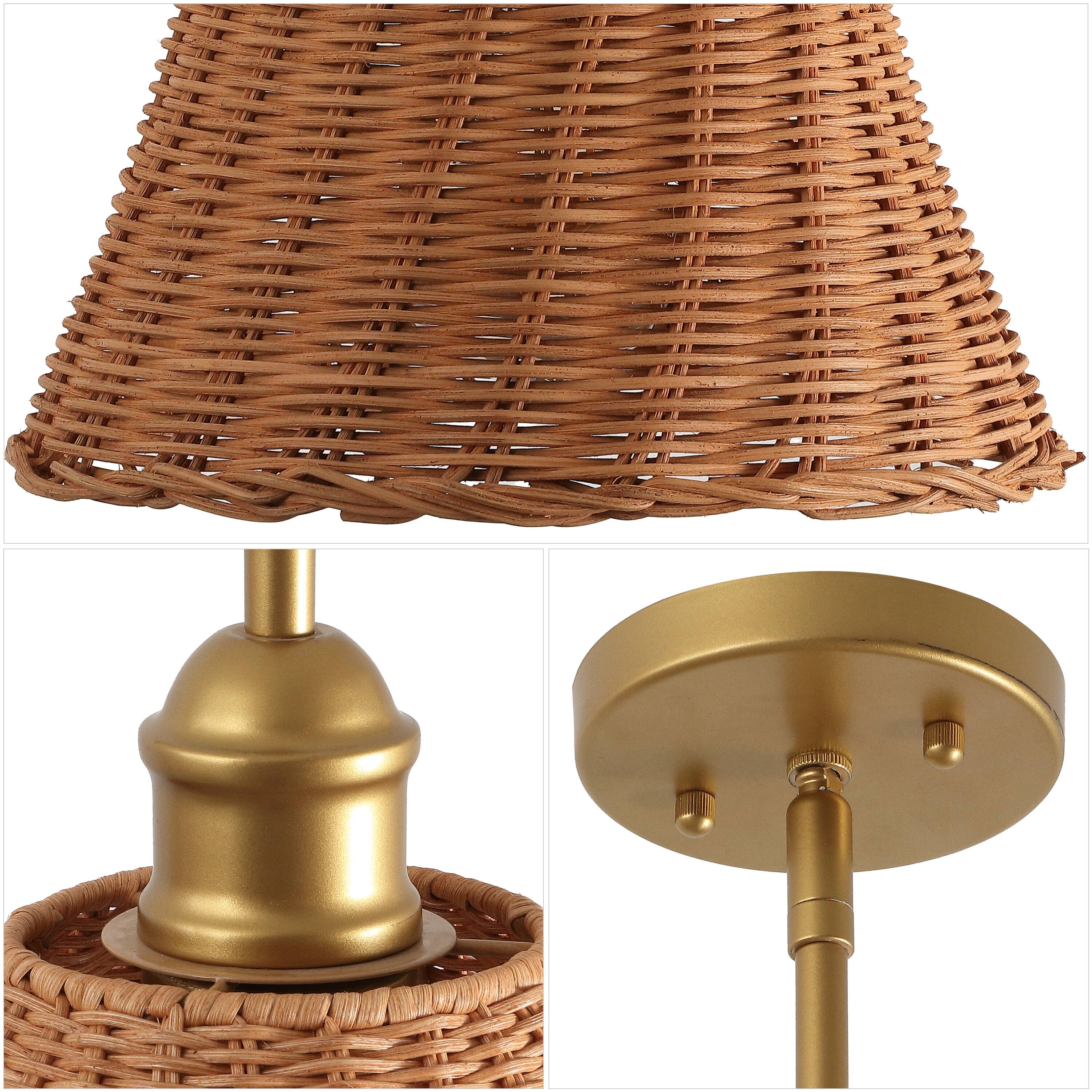 Alt View 4. Jonathan Y - Hattie 8.75" 1-Light Woven Rattan Pendant Light, Gold Painting with Brown Empire Shade for Kitchen or Dining Room - Brown.