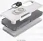 The image shows a phone case and a fan attached to it. The case is designed to hold a phone securely, and the fan is likely to be used for cooling purposes. The case is white, and the fan is black. The phone is not visible in the image, but it is implied that it is sold separately.
