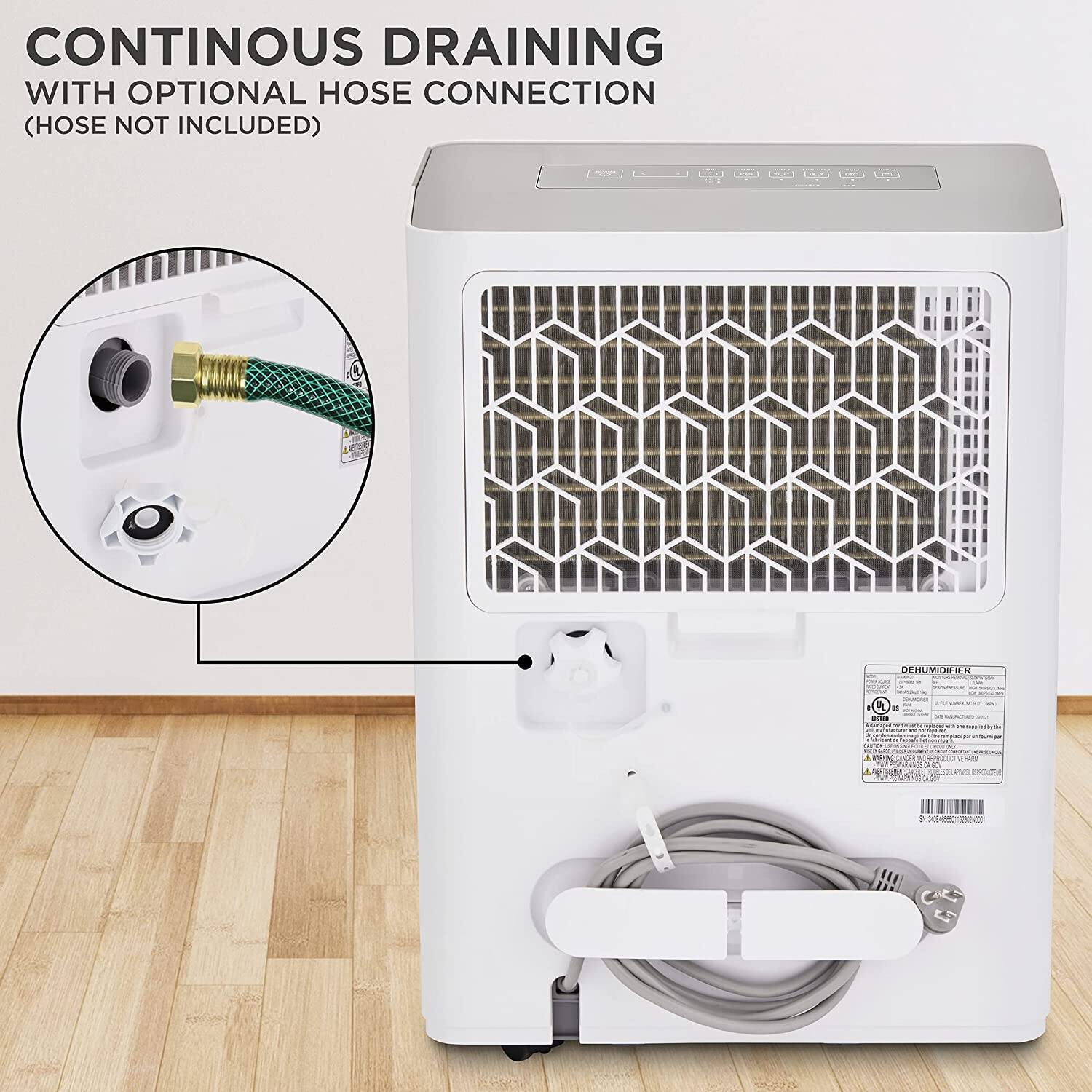 CONTINUOUS DRAINING WITH OPTIONAL HOSE CONNECTION (HOSE NOT INCLUDED) DEHUMIDIFIER L . - - X adia