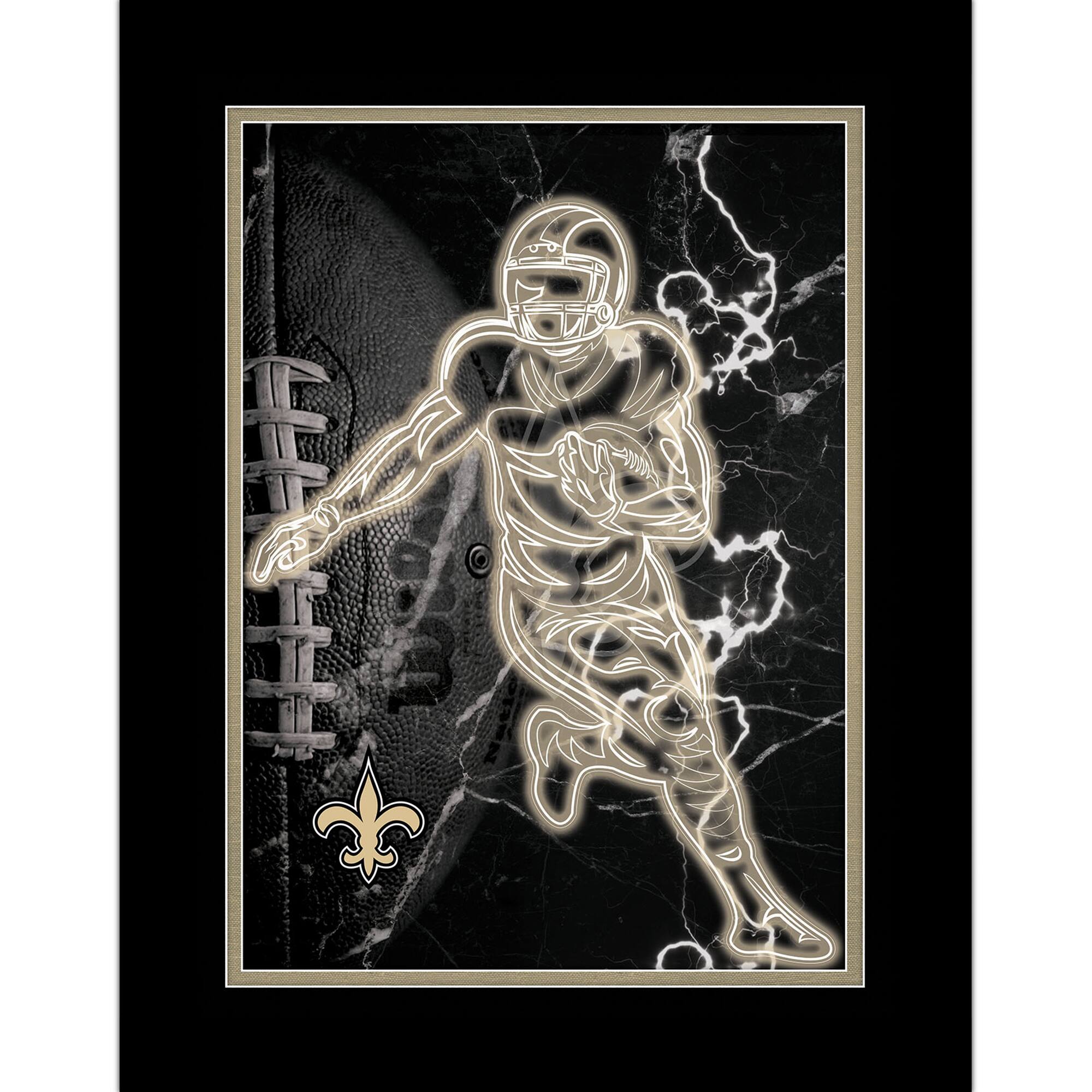 Black New Orleans Saints 12'' x 16'' Framed Neon Player Print