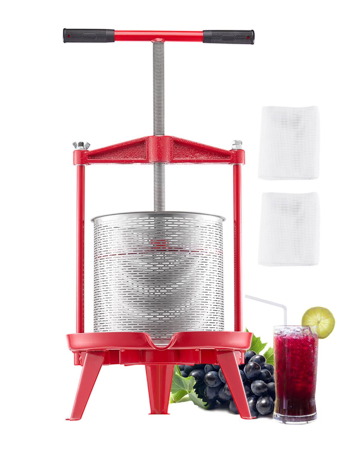 Front. VEVOR - 3.69 Gal/14L Fruit Wine Press, Stainless Steel Basket with Cross-beam and Triangular Structure, Manual Juice Maker - Red.