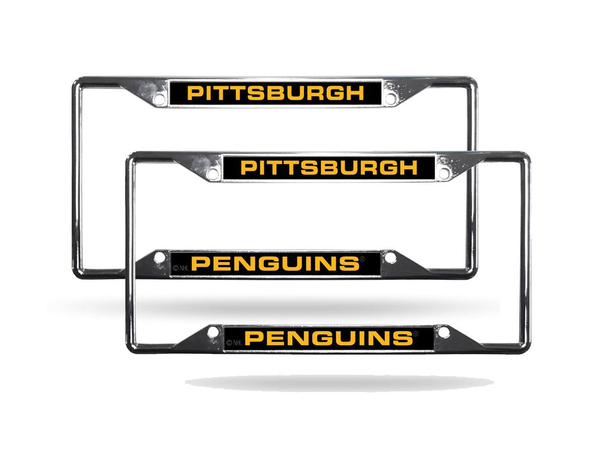 Pittsburgh Penguins NHL (Set of 2) All Corner EZ View Chrome Metal Laser Cut License Plate Frames