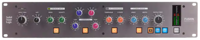 Solid State Logic
INPUT TRIM
HPF
VINTAGE DRIVE
DRIVE
DENSITY
LOW
VIOLET EQ
HIGH
HF COMPRESSOR
THRESHOLD
X-OVER
STEREO IMAGE
SPACE
WIDTH
OUTPUT TRIM
FUSION
STEREO ANALOGUE COLOUR