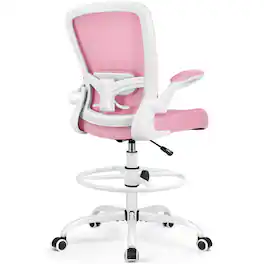 Brick Attic - Drafting Chair, Tall Office Chair Ergonomic Desk Chair, Task Rolling Chair with Adjustable Flip-up Armrests Foot Ring - Pink