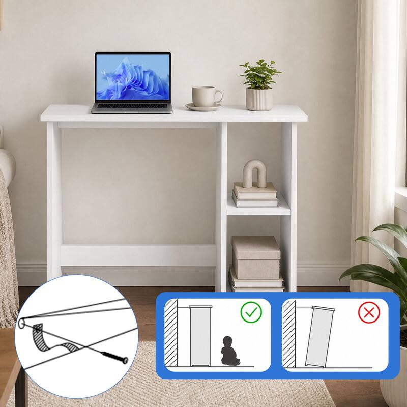 Alt View 4. WELLFOR - 31.5 in Computer Desk with Storage Shelves &  Adjustable Shelf, Wood Home Office Desk for Small Spaces - White.