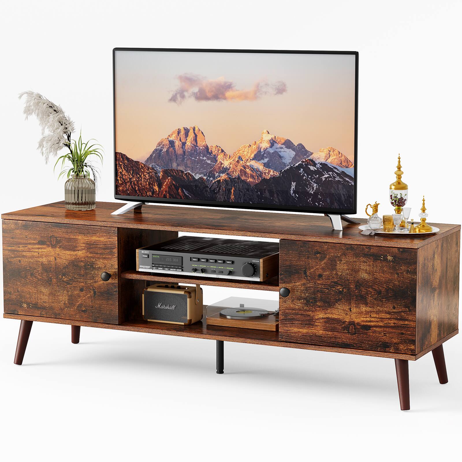 Angle. AENKYO - TV Stand Entertainment Media Center for 60" TVs with Storage Cabinets - Rust.