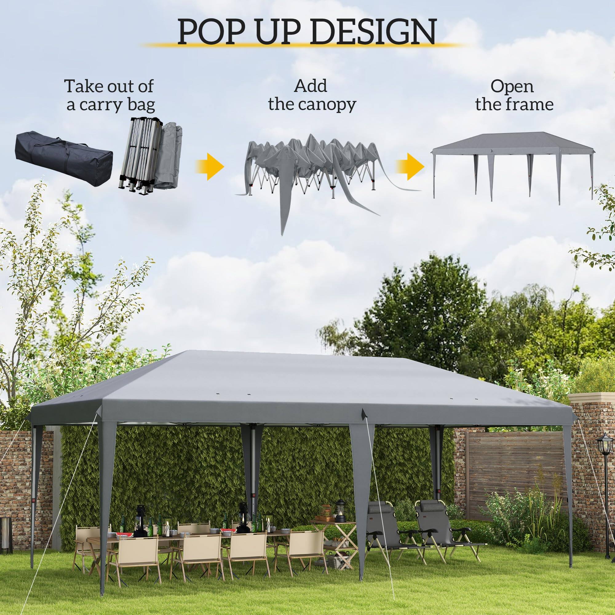POP UP DESIGN

Take out of a carry bag

Add the canopy

Open the frame