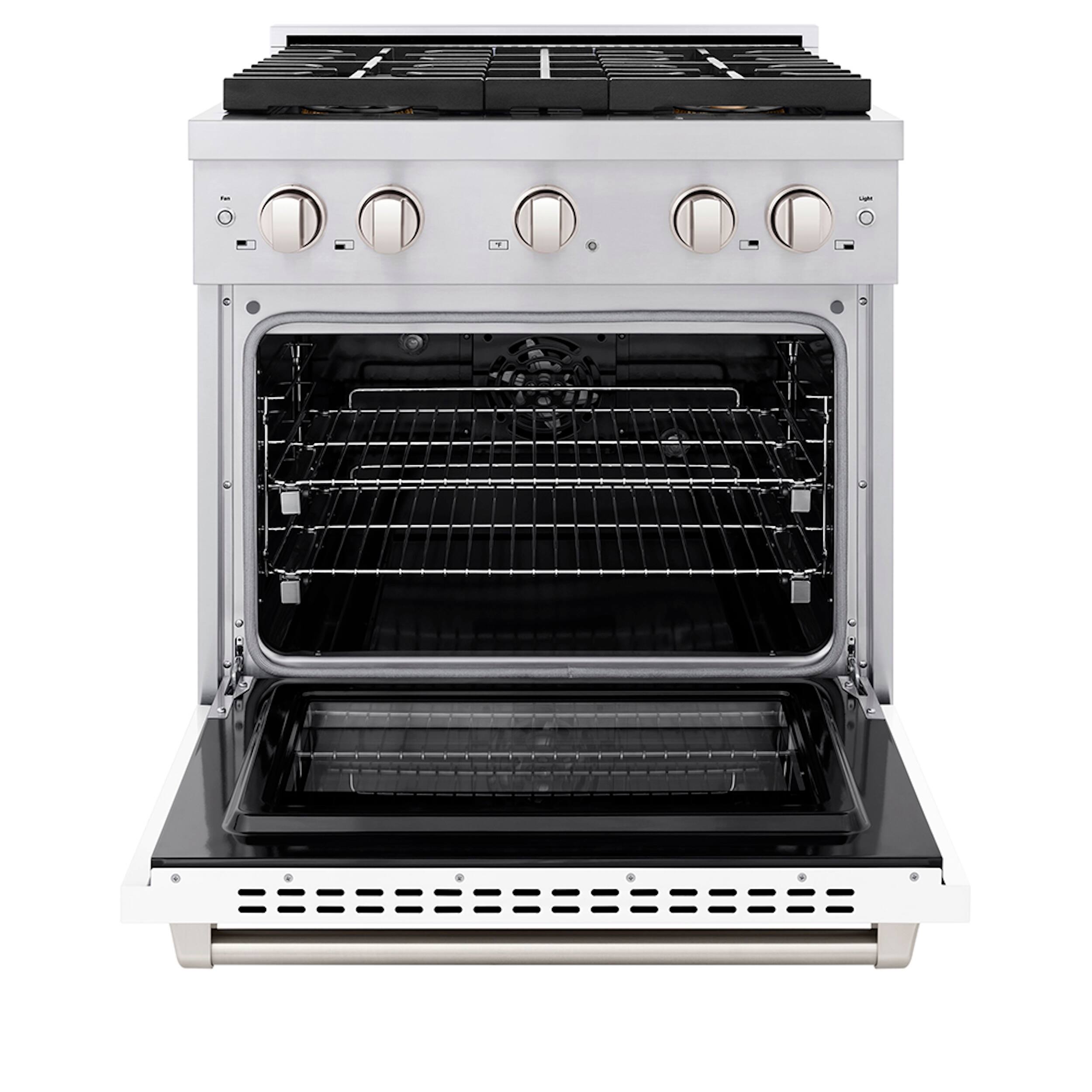 Angle. ZLINE - ZLINE 30 in. 4.2 cu. ft. Freestanding Paramount Dual Fuel Range w/ DuoPro Cooktop and Electric Oven w/ White Matte Door - White Matte.