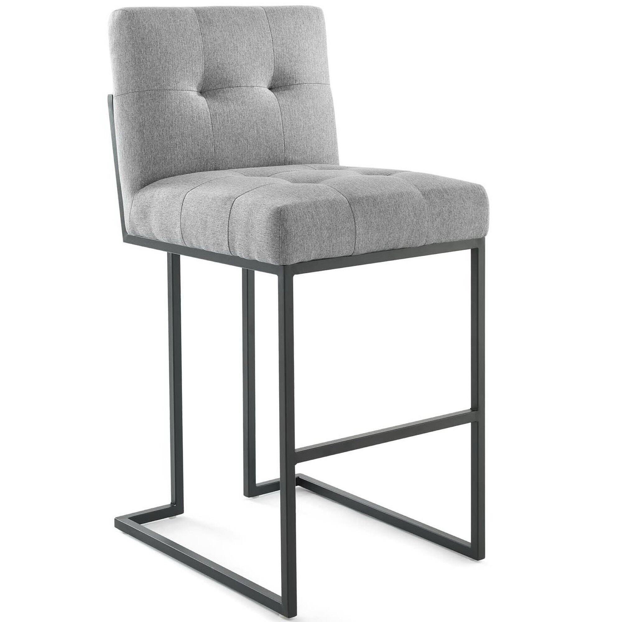 Left. Modway - Privy Black Stainless Steel Upholstered Fabric Bar Stool Set of 2 by Modway - Black Light Gray.