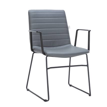 Front. LeisureMod - Zylar Office ArmChair with PU Leather, Foam Cushion, Stainless Steel Base & Ergonomic Support - Grey Leather.