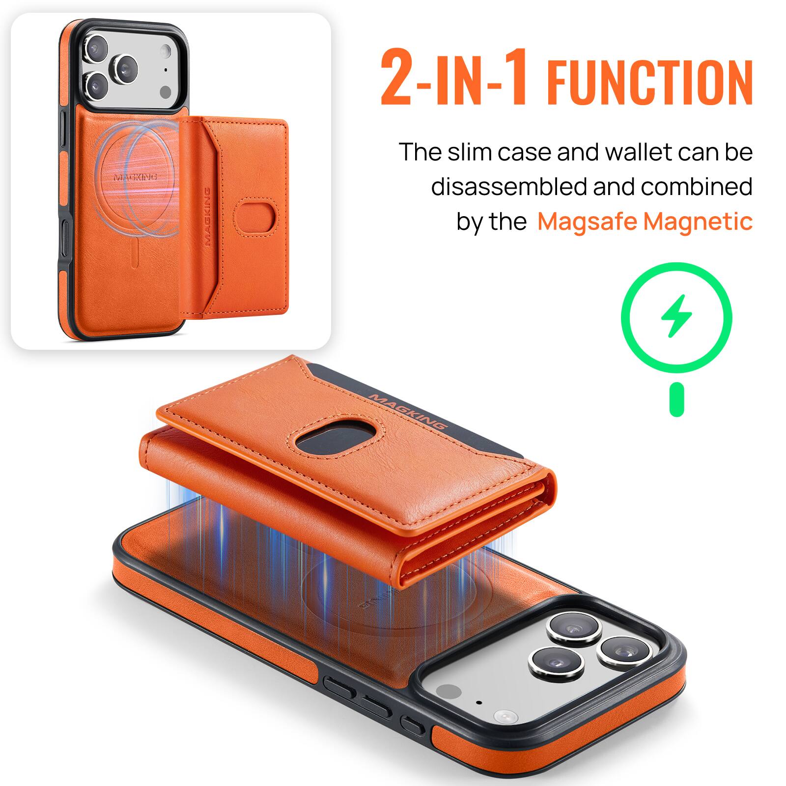 MACKING  
MACKING  
2-IN-1 FUNCTION  
The slim case and wallet can be disassembled and combined by the Magsafe Magnetic