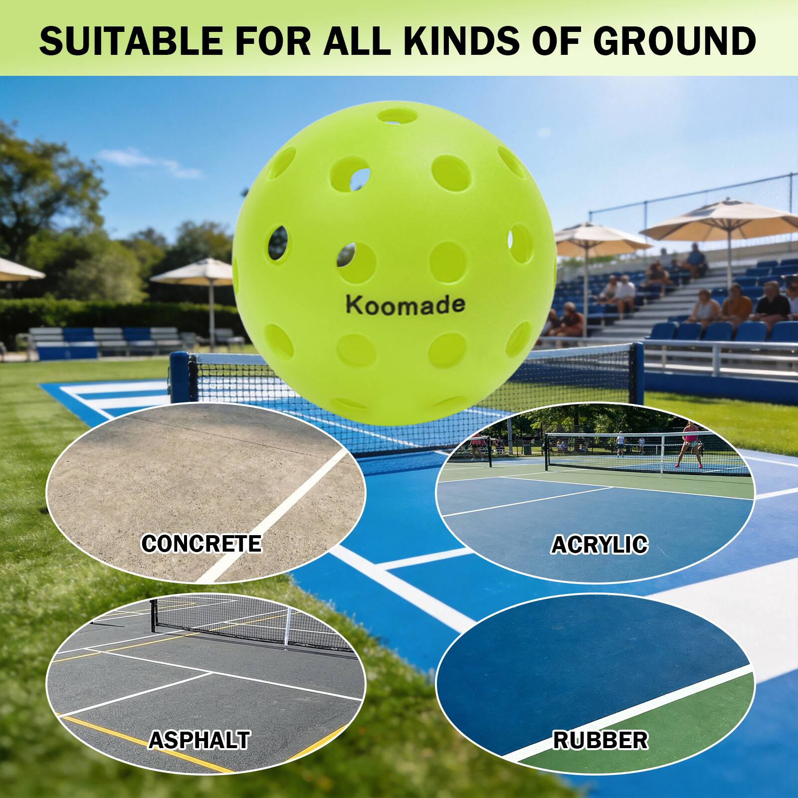 SUITABLE FOR ALL KINDS OF GROUND

Koomade

CONCRETE  
ACRYLIC  
ASPHALT  
RUBBER