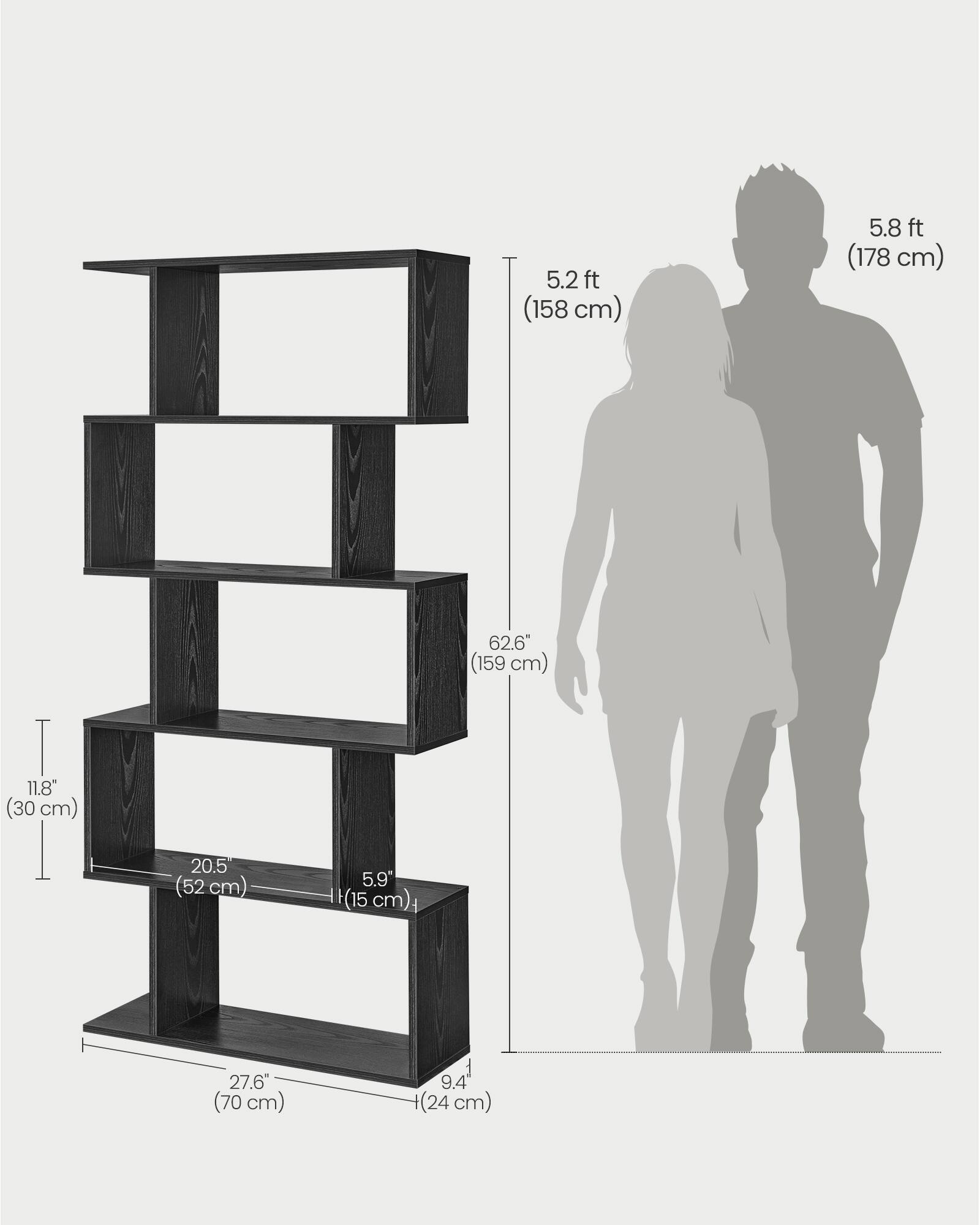 Songmics Home Bookshelf, 5 Tier Bookcase, Tall Display Shelf