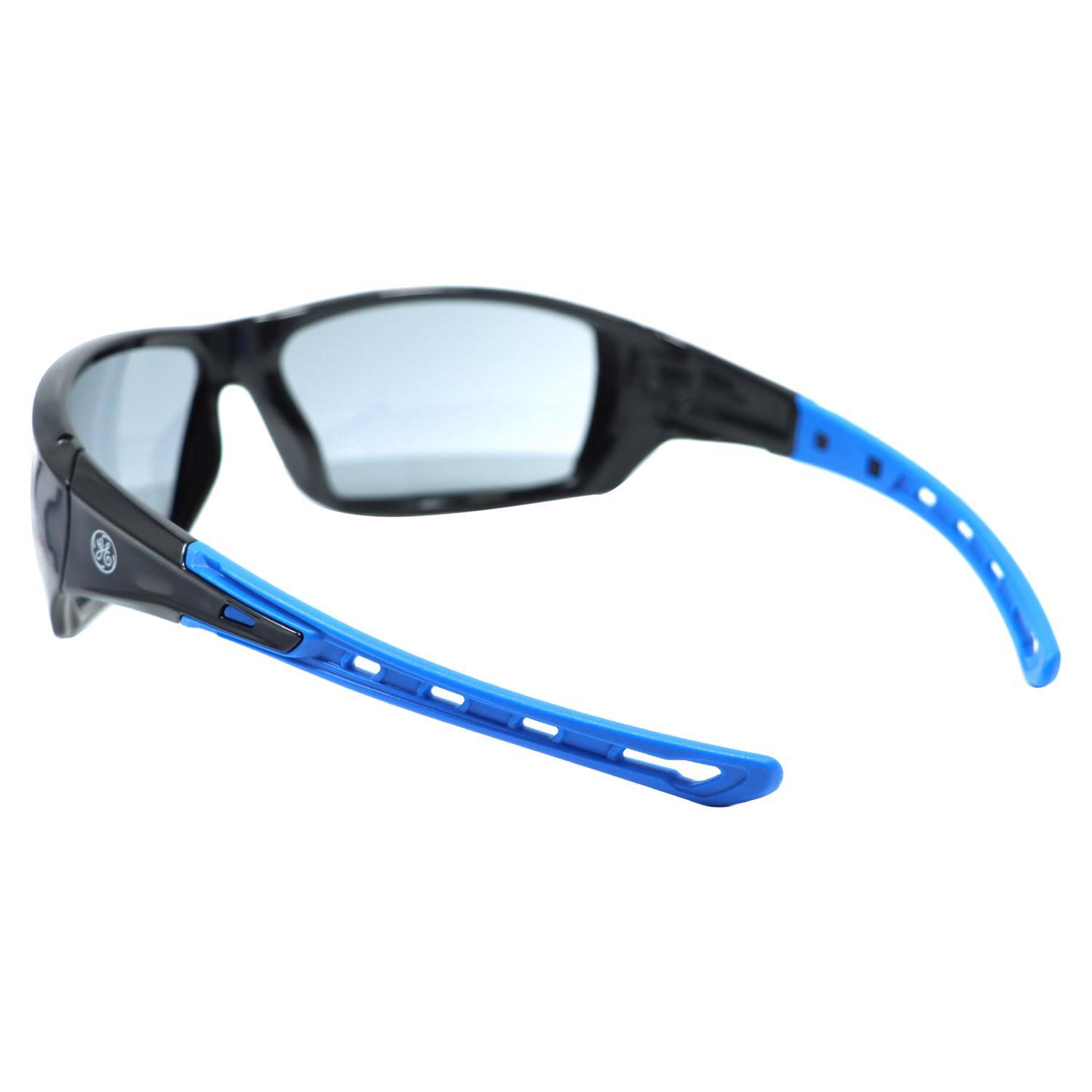 Left. General Electric - General Electric 04 Series Anti-Fog Impact-Resistant Safety Glasses Smoke Lens Black/Blue Frame 1 pk - Black | Blue.