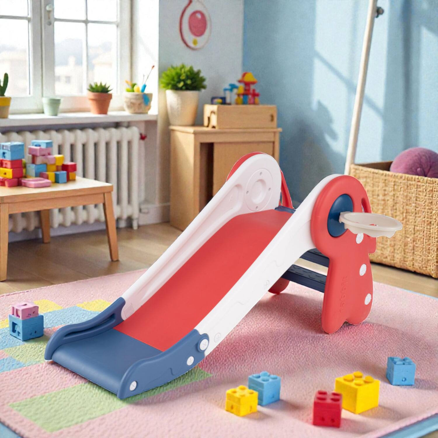 BreeBe - 3-in-1 Kids Slide and Climbing Set with Basketball Fun - Red price history on PriceWatchPro