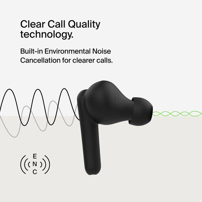 Clear Call Quality technology.  
Built-in Environmental Noise Cancellation for clearer calls.  
E N C