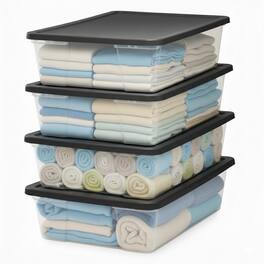 Homz - 41 Quart Stackable Plastic Storage Containers with Latching Lid (4 Pack) - Clear with Gray Lid