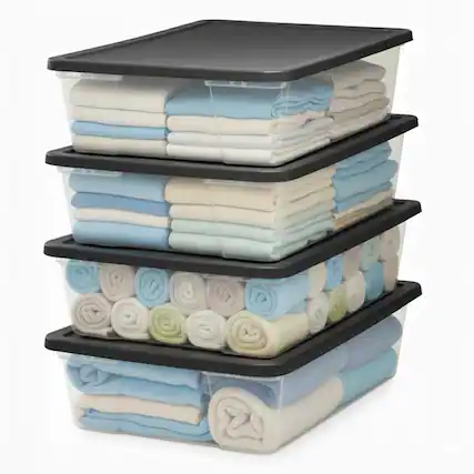 Front. Homz - Homz 41 Quart Stackable Plastic Storage Containers with Latching Lid (4 Pack) - Clear with Gray Lid.
