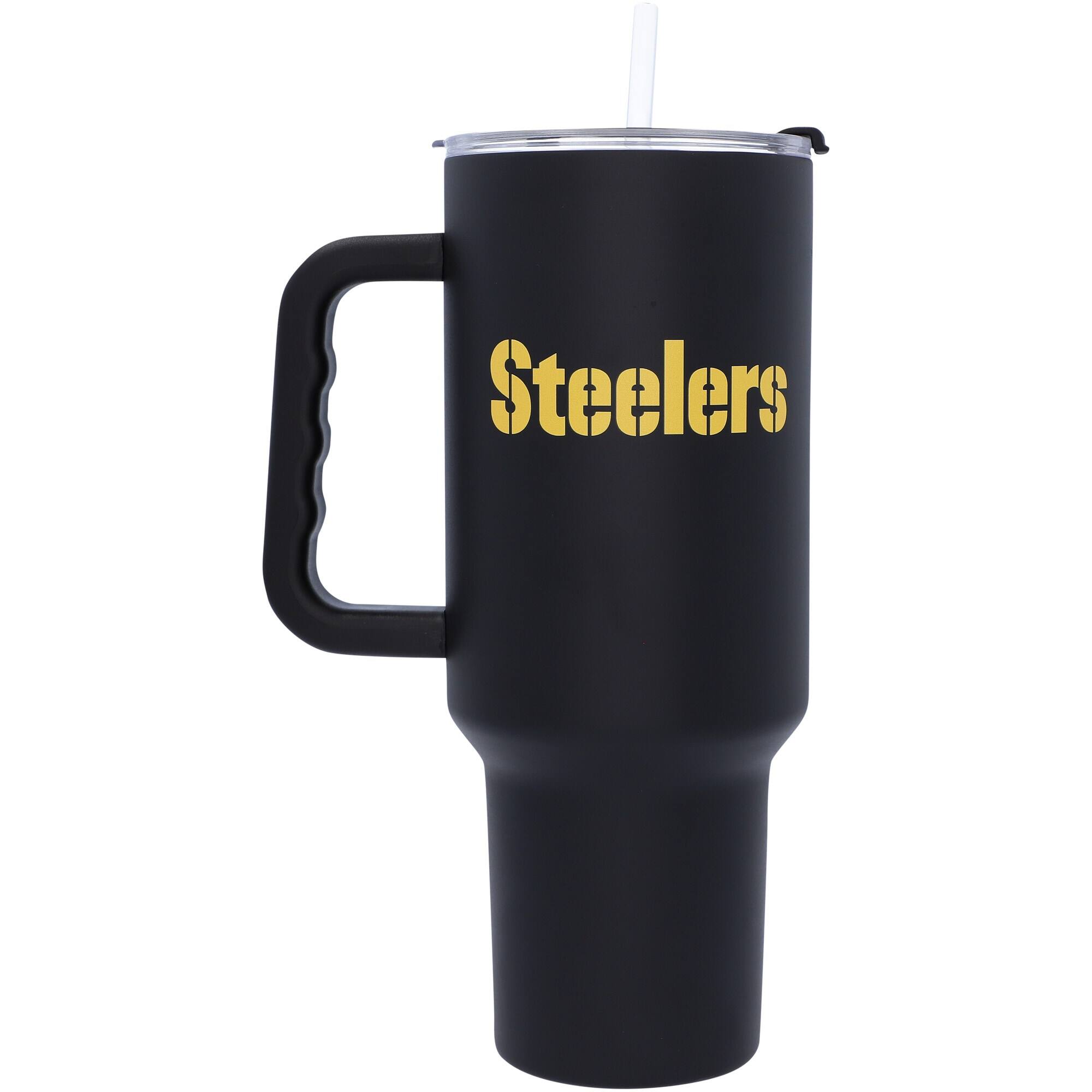 Alt View 1. Logo Brands - Pittsburgh Steelers 40oz. Travel Tumbler with Handle - Multicolor.