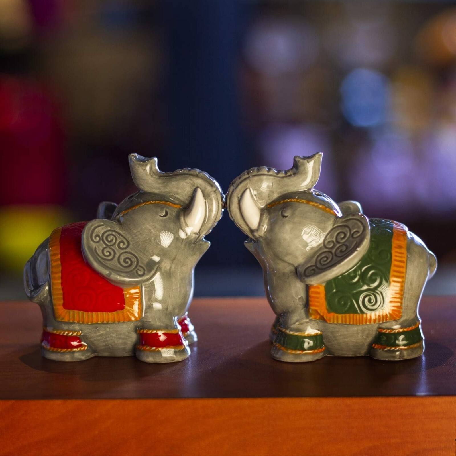 Alt View 2. Pacific Trading - Raja Elephants Ceramic Magnetic Salt and Pepper Shakers Set - Multicolor.