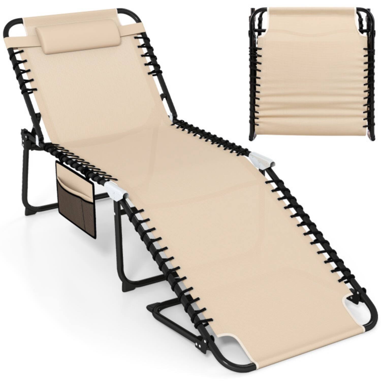 Alt View 3. Mondawe - 4-Position Folding Lounge Chaise w Adjustable Backrest & Footrest 440 lbs 27" Wide - Beige.