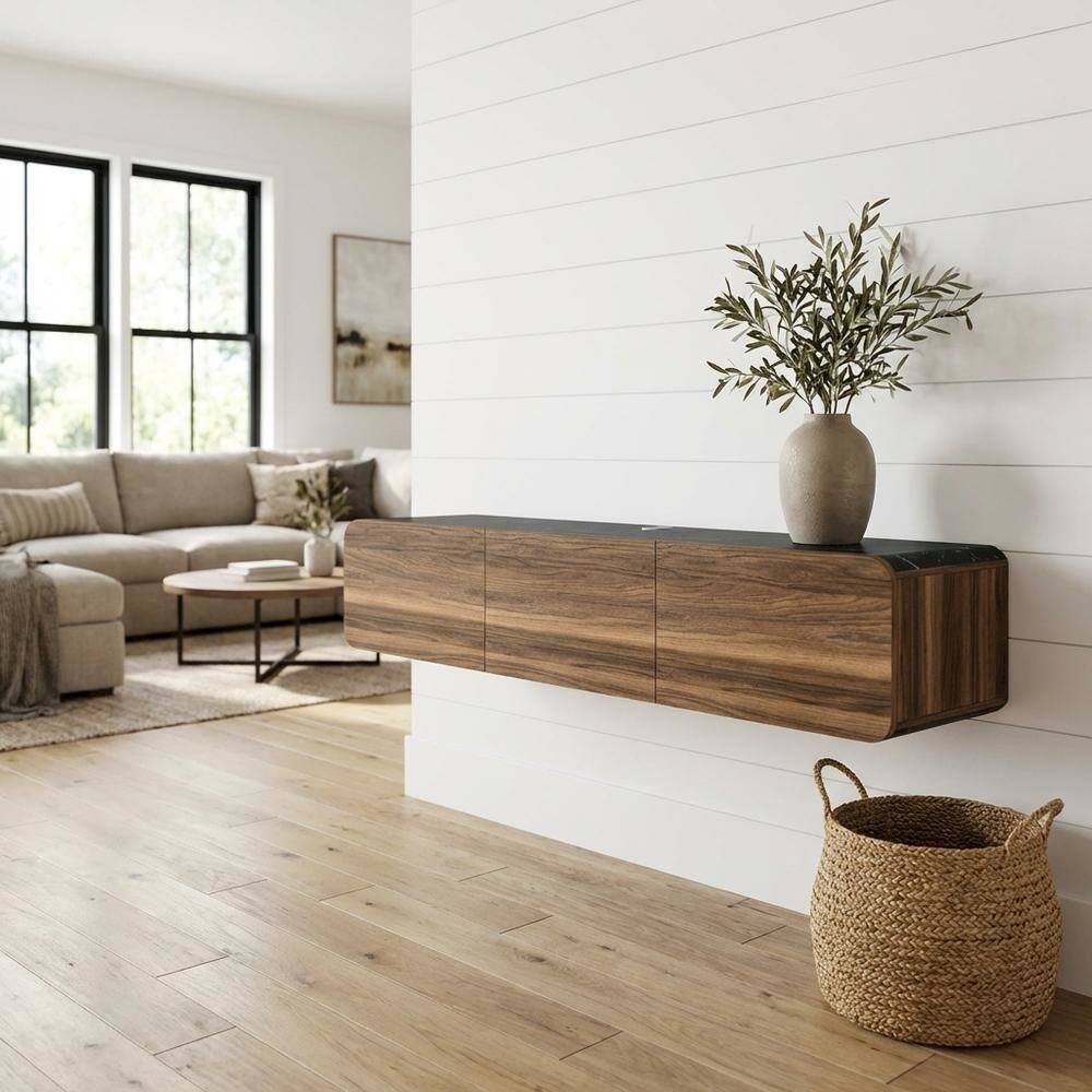 Alt View 1. FurniFact - Walnut Wall Mount TV Stand for Up to 80 Inch Screens and Indoor Use - Brown.