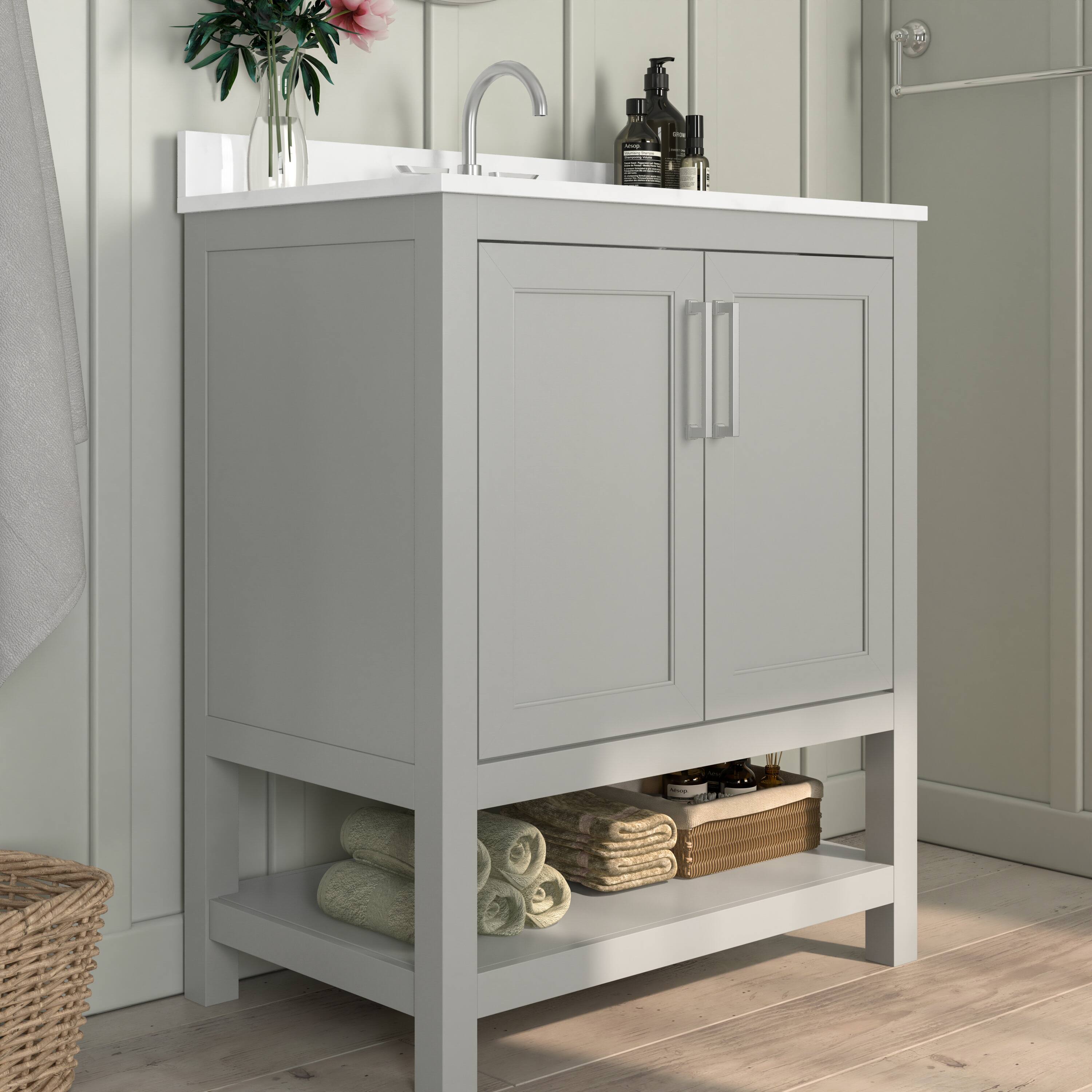 Alt View 3. Emma + Oliver - Vesta Bathroom Vanity, Single Sink Cabinet with 2 Soft Close Doors and Open Shelf, Carrara Marble Finish Countertop - Gray.