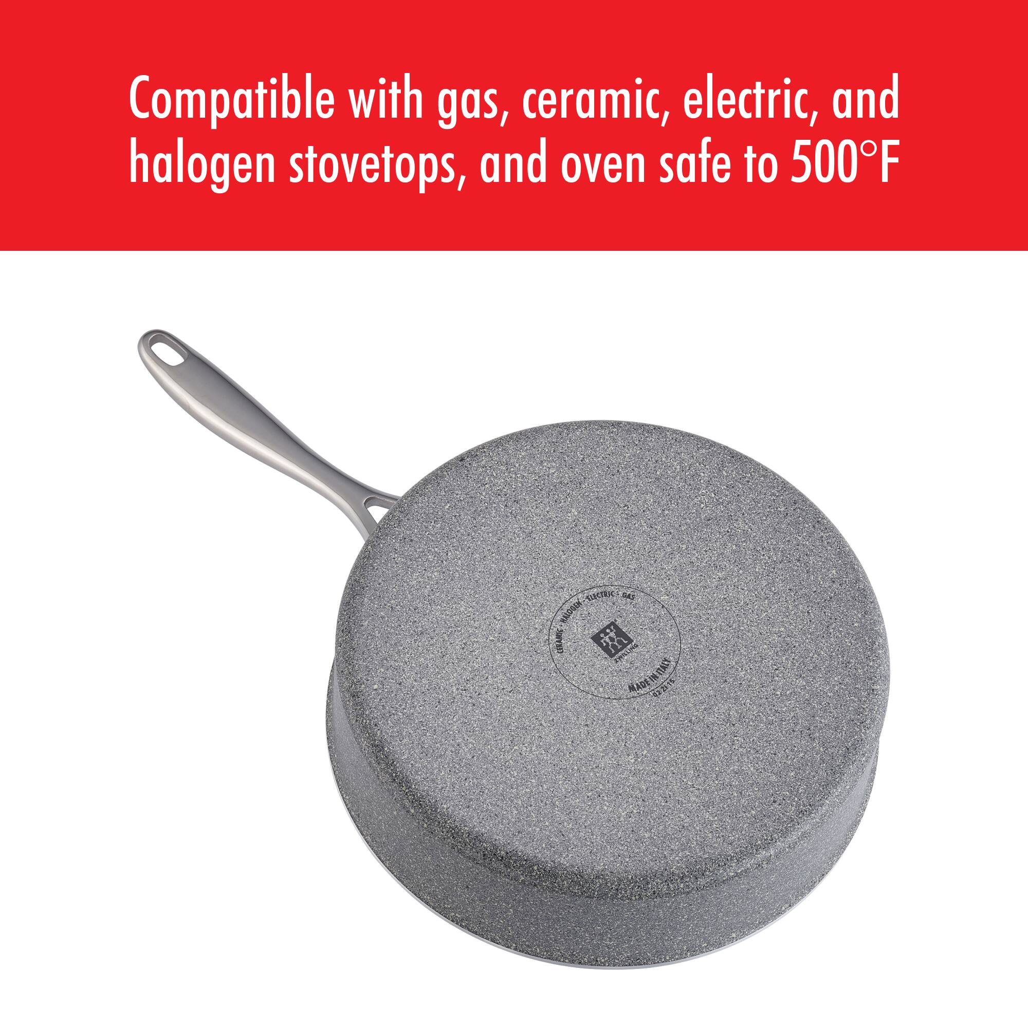 Compatible with gas, ceramic, electric, and halogen stovetops, and oven safe to 500°F