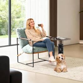 Winado - 1PC 28" Reading Armchair with Removable Seat Cushion Tan Microfiber Seat Base Metal Frame Plush Upholstery Accent Chair - Pale Turquoise