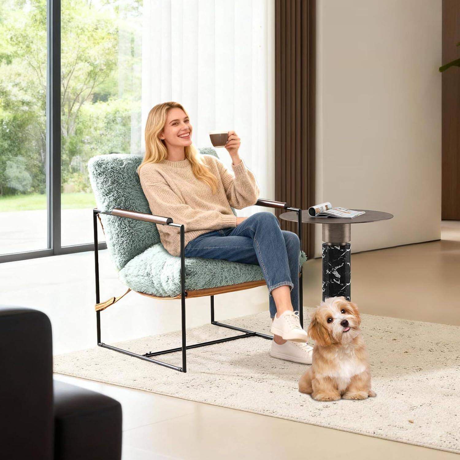 Winado - 1PC 28" Reading Armchair with Removable Seat Cushion Tan Microfiber Seat Base Metal Frame Plush Upholstery Accent Chair - Pale Turquoise