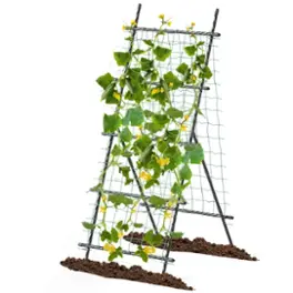Costway - 74" Garden Cucumber Trellis for Plant Climbing with PE-Coated Frame, Trellis Net - Black